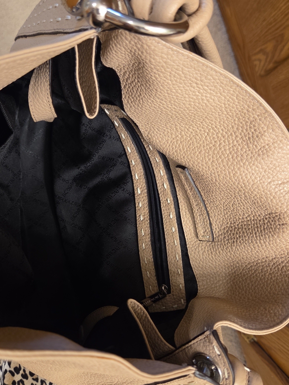 BCBGMaxAzria Nude Pebbled Leather Shoulder Bag - Picture 5 of 6